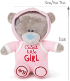 Pink plush Tatty Teddy bear in a baby girl pink grow, adorable Carte Blanche plush toy with cute embroidered features.