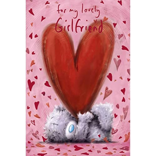 Carte Blanche Valentine girlfriend plush bear lying down holding a heart, soft and cuddly gift for loved ones
