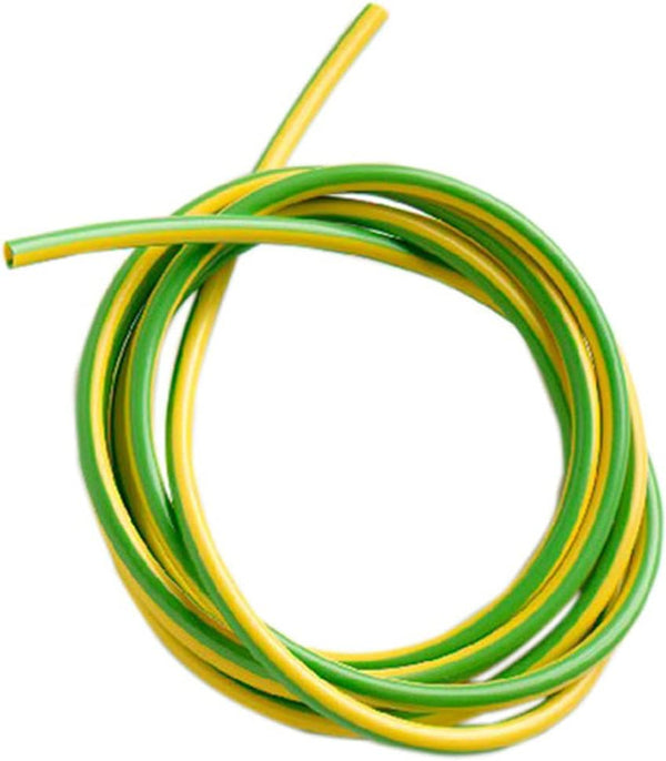 Yellow and green 2mm Earth Sleeves from CEF, 1 meter length, showing flexible protective insulation for electrical wiring.