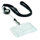 Durable Textile Lanyard and Reel for Name Badges Black (Pack 10)