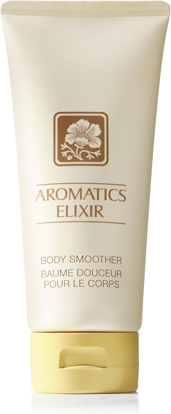 Clinique Aromatics Body Smoother 200ml for women, moisturizing body lotion with aromatic scent, in a white pump bottle.