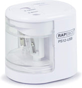 Rapesco 1448 PS12-USB Automatic/Electric Pencil Sharpener with USB or Battery (not Included) Charging, White