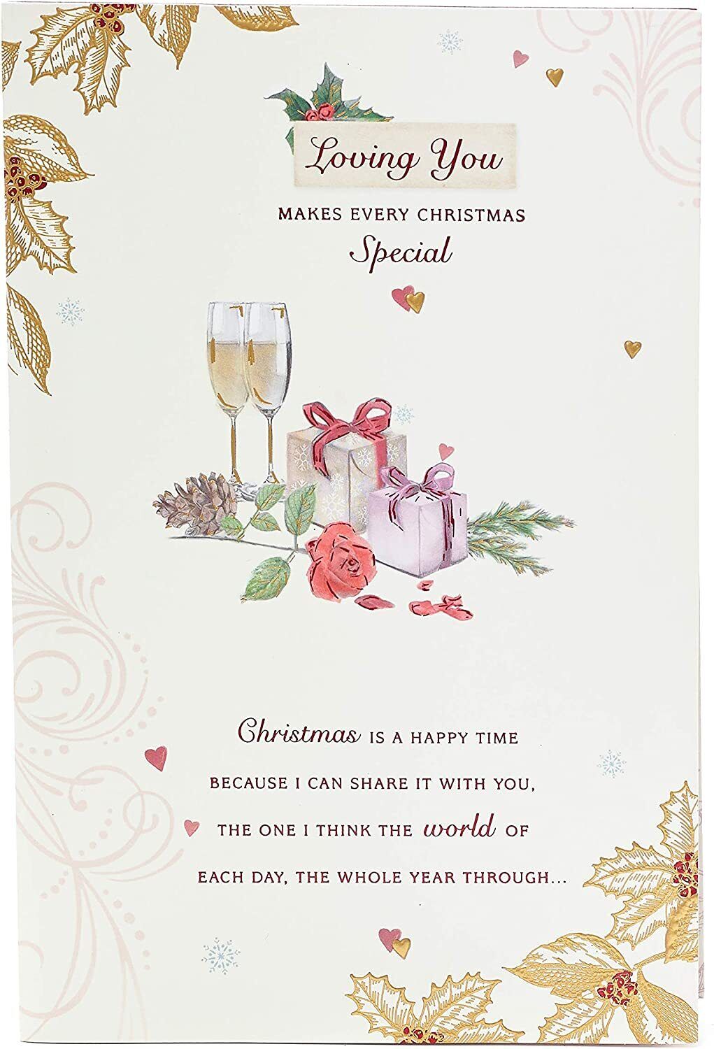 Champagne and Presents Design Traditional Christmas Card with Lovely Verse