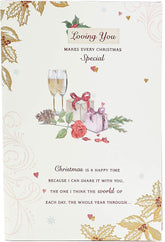 Champagne and Presents Design Traditional Christmas Card with Lovely Verse