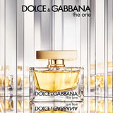 Dolce & Gabbana The One women's Eau de Parfum spray bottle, 75ml, with elegant packaging and floral accents.