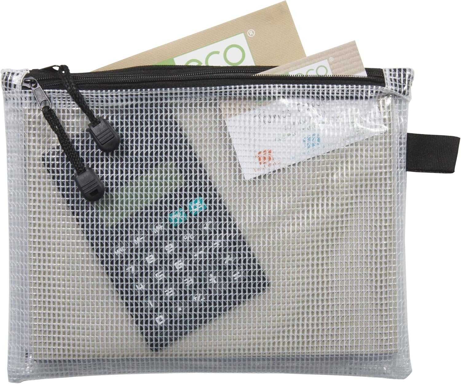 Clear flat pencil case made of 90% recycled materials from Eco-Eco Stationery, measuring 20x13cm, eco-friendly and durable.