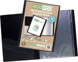 A4 black presentation display book with 40 pockets, made from 50% recycled materials, eco-friendly and durable from Eco-Eco Stationery.