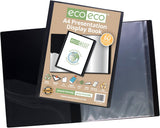 A4 black presentation display book with 60 pockets made from 50% recycled materials, eco-friendly and durable by Eco-Eco Stationery.