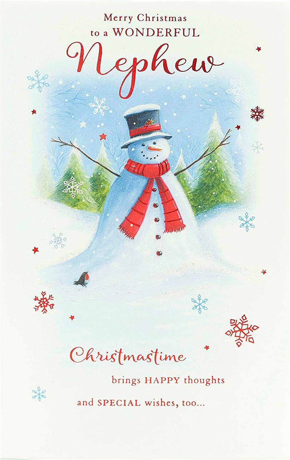 Christmas Card for Nephew Traditional Snowman Design