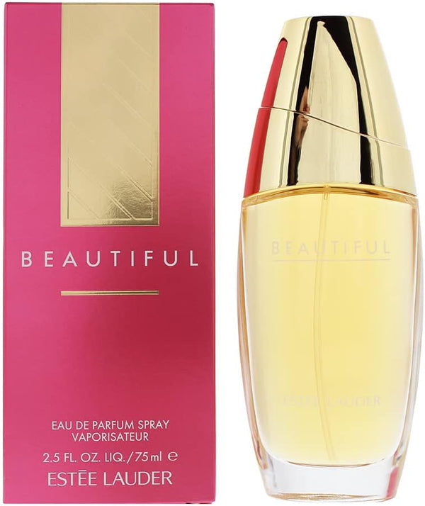Estée Lauder Beautiful Eau de Parfum spray for women, 75ml bottle with elegant floral design on the packaging.