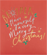 UK Greetings Christmas Card for Brother - Red & Gold Design