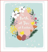 Easter Card To Both Of You Flowers Chick And Eggs