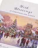 village scene church and tree-Religious Christmas Card