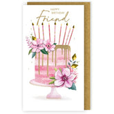 Happy Birthday Friend Embellished Floral Birthday Cake Champagne Greeting Card