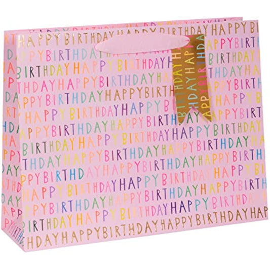Pink Glick Luxury Gift Bag with happy birthday landscape design, measuring 275x355x100 mm, perfect for special occasions