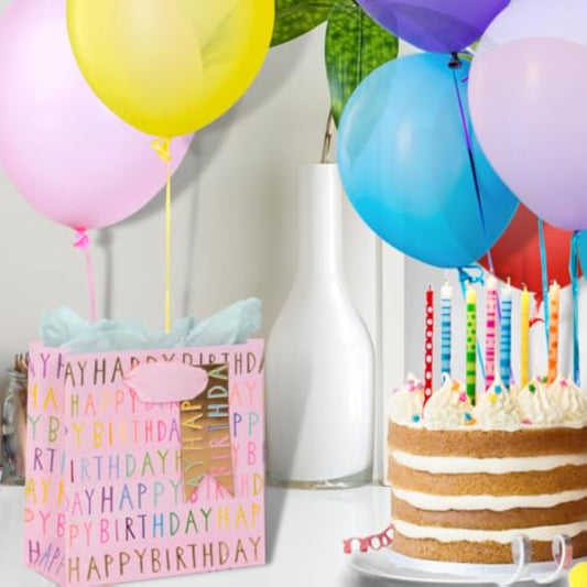 Luxury pink GLK gift bag with "Happy Birthday" design, perfect for celebrating special occasions, featuring elegant decorative details.