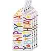 Set of four multicolored Glick Luxury Gift Tags with "Happy Birthday" design, perfect for gift wrapping and decorating presents.