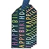 Set of four navy and multicolored Glick GLK luxury gift tags with "Happy Birthday" design, ideal for gift wrapping and decorations.