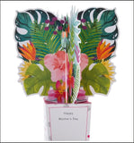 Colorful 3D tropical flowers pop-up Mother's Day card with vibrant floral design by Hallmark.