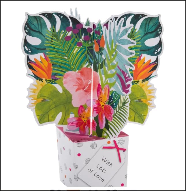 Hallmark 3D Tropical Flowers pop-up Mother’s Day card with vibrant, colorful floral design and intricate floral details inside.