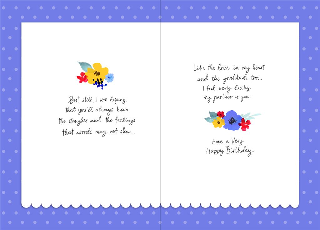 Hallmark floral greeting card with "You’re a Wonderful Partner" message, featuring colorful floral design on the front.