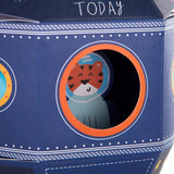 Hallmark Blast Off 3rd Birthday pop-out card with colorful space-themed design and playful rocket illustrations.