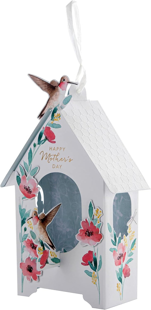 Hallmark Modern 3D birdhouse Mother's Day card featuring a stylish pop-up design and colorful birdhouse illustration.