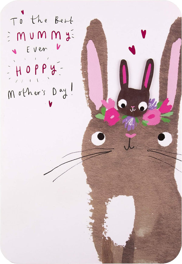 Hallmark "To The Best Mummy Ever" Mother's Day card featuring a cute bunny design and colorful floral accents.