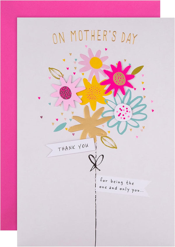 Hallmark vibrant floral bouquet Mother’s Day card with bright, colorful flowers and heartfelt greeting on the front.