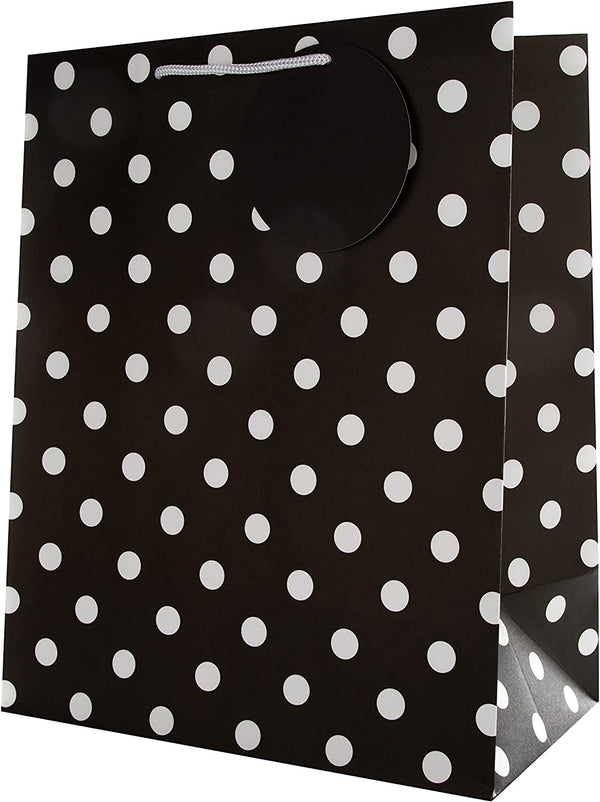 Elegant black Hallmark gift bag with contemporary design, featuring stylish handles and modern pattern for special occasions.