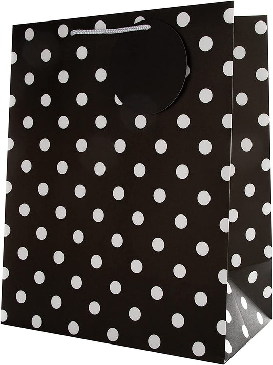 Elegant black Hallmark gift bag with contemporary design, featuring stylish handles and modern pattern for special occasions.