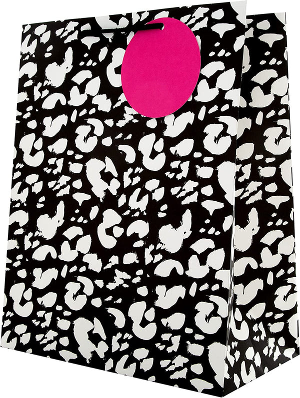 Hallmark leopard print large gift bag with bold animal pattern and sturdy handles for gift presentation.