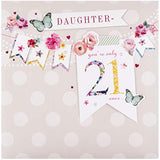 Hallmark 21st Daughter greeting card with elegant bunting birthday design and heartfelt message inside.