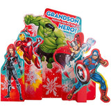 Hallmark 3D Avengers Grandson Christmas Card featuring epic heroes and festive holiday design, perfect for young Marvel fans.