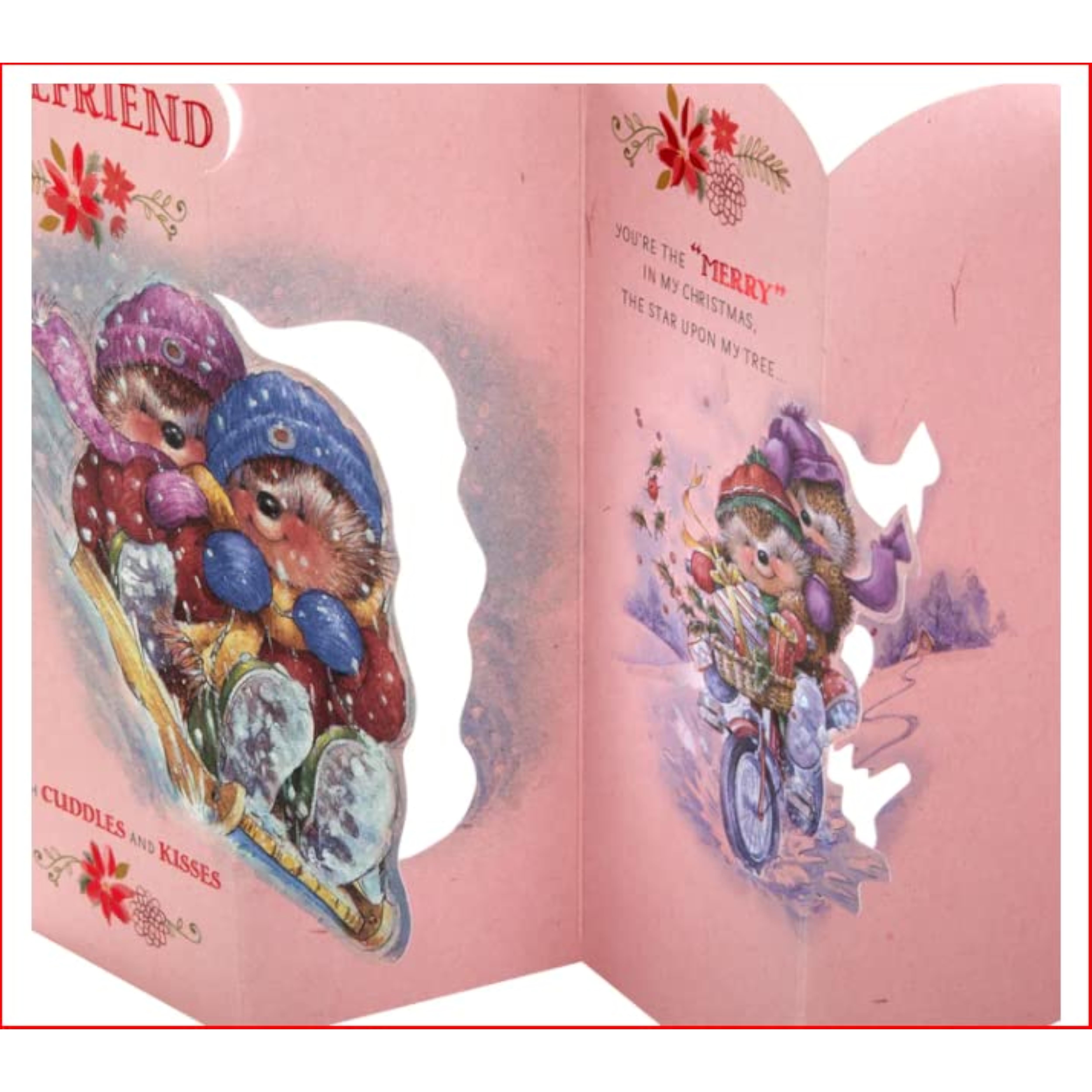Hallmark 3D Cuddles & Kisses Girlfriend Love Card featuring a colorful, heart-themed greeting card with 3D design elements.