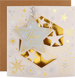 Hallmark 3D hanging star birthday greeting card with colorful star design and festive embellishments.