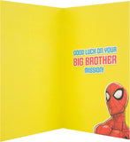 Hallmark Amazing Spiderman baby brother greeting card with Spiderman design and heartfelt message for a new baby brother.
