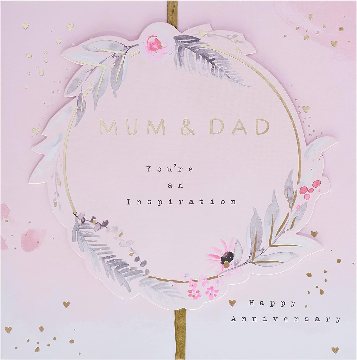 Contemporary floral design greeting card for mum and dad, Hallmark anniversary card with elegant text and floral accents.