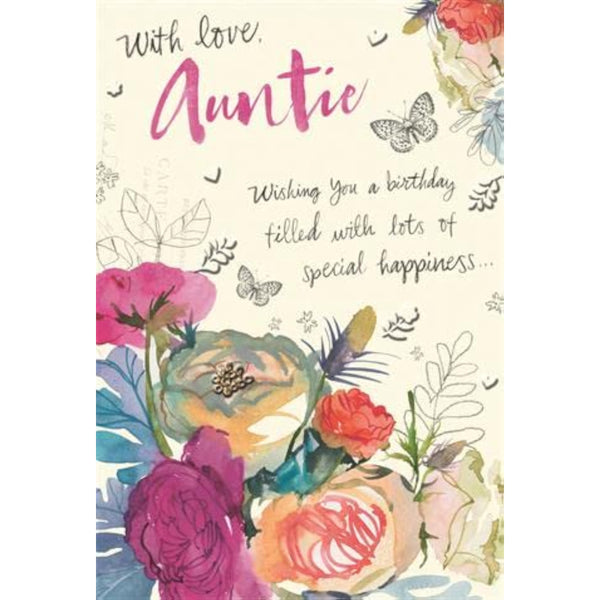 Hallmark Auntie Floral birthday greeting card featuring colorful floral design and heartfelt message inside.