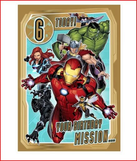 Hallmark Avengers 6 Today Your Birthday Mission greeting card featuring superhero design and colorful superhero-themed artwork.
