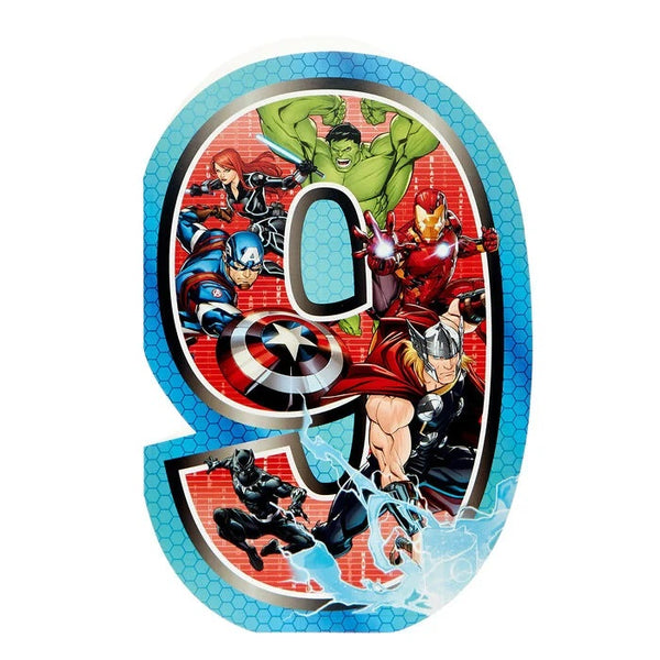 Hallmark Avengers 9 Years Birthday Card featuring Marvel superheroes with colorful comic-style design and celebratory message.