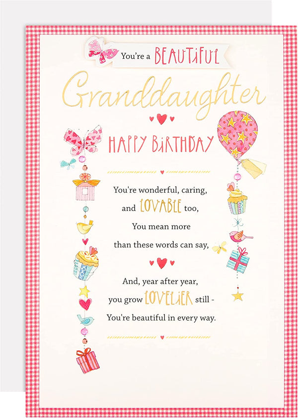Hallmark greeting card featuring a beautiful granddaughter birthday message with colorful floral design and heartfelt sentiment.
