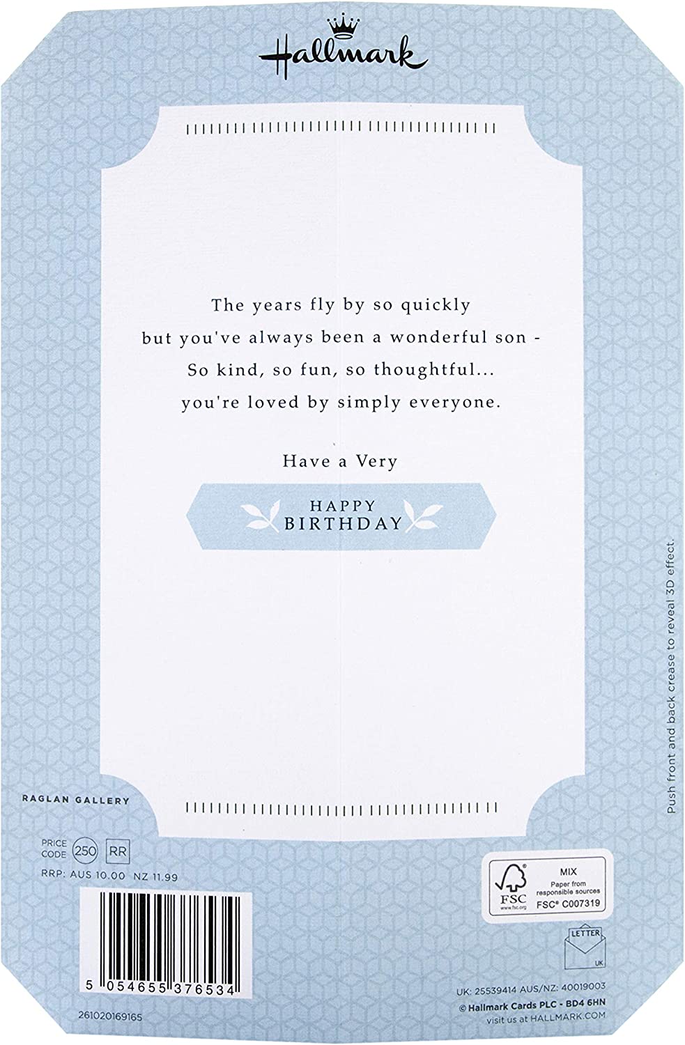 Hallmark birthday greeting card for son featuring a classic laser-cut 3D design and heartfelt message.