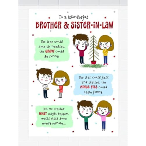 Hallmark greeting card featuring a brother and sister-in-law with warm holiday wishes for Christmas.