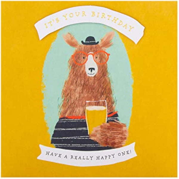 Hallmark contemporary bear and beer birthday greeting card featuring cheerful design and colorful illustrations.