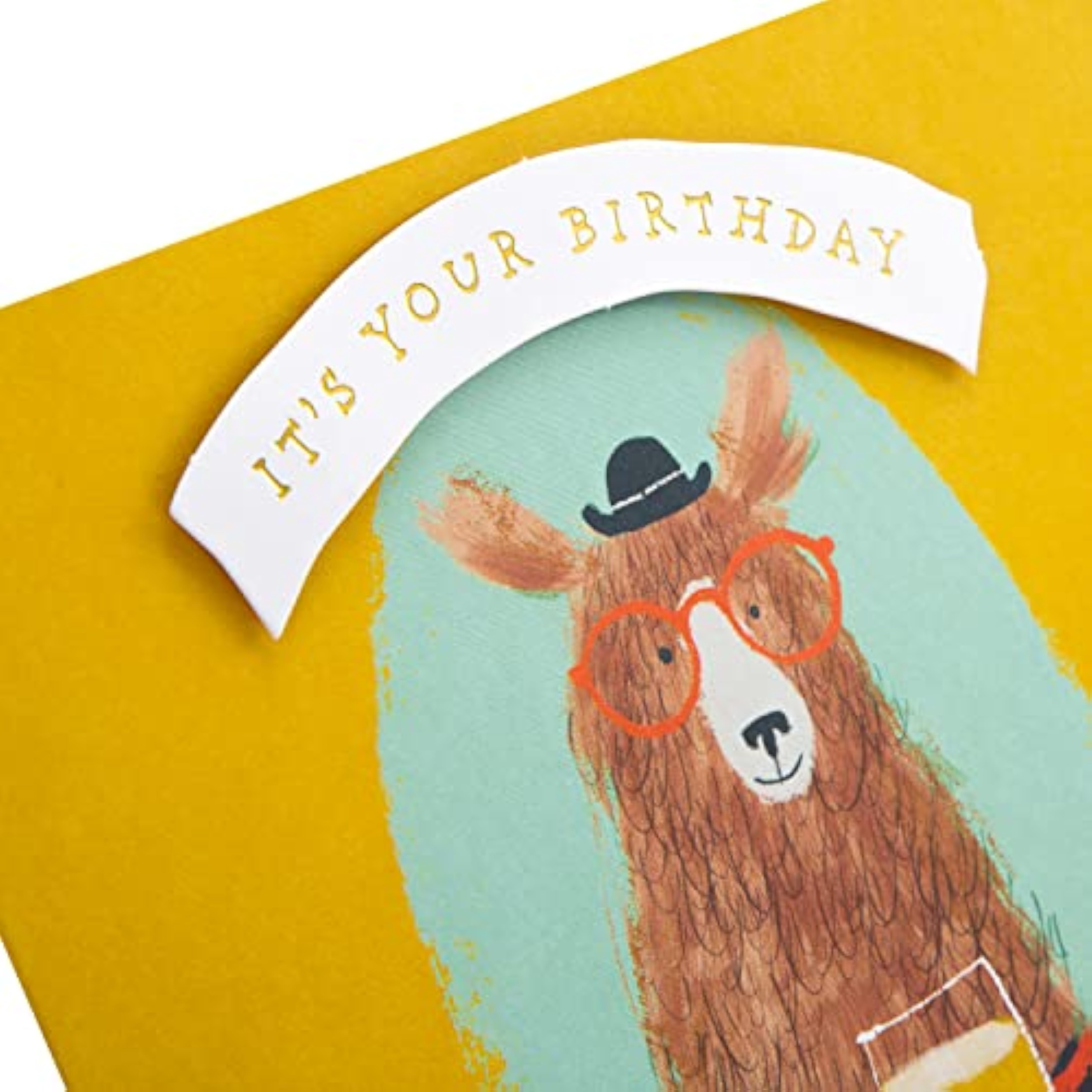 Hallmark contemporary bear and beer design birthday greeting card with colorful illustration and festive theme.