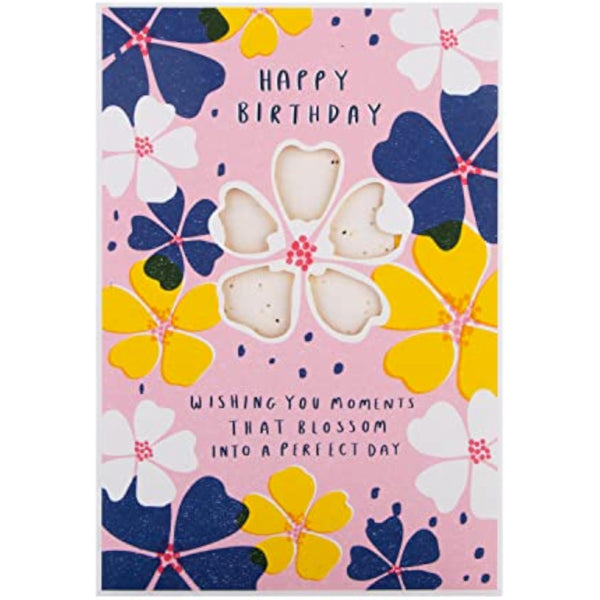 Hallmark greeting card featuring a contemporary floral design with a seeded paper insert, ideal for birthday celebrations.