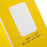Contemporary floral greeting card with seeded paper insert, Hallmark birthday card featuring vibrant flower illustrations and textured design.