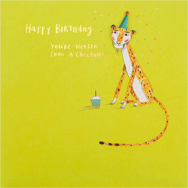 Contemporary Hallmark birthday greeting card featuring an illustrated cheetah design with colorful, modern artwork.
