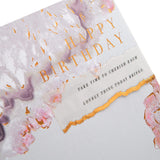 Hallmark contemporary marbled greeting birthday card with elegant design and colorful marble pattern on the front.